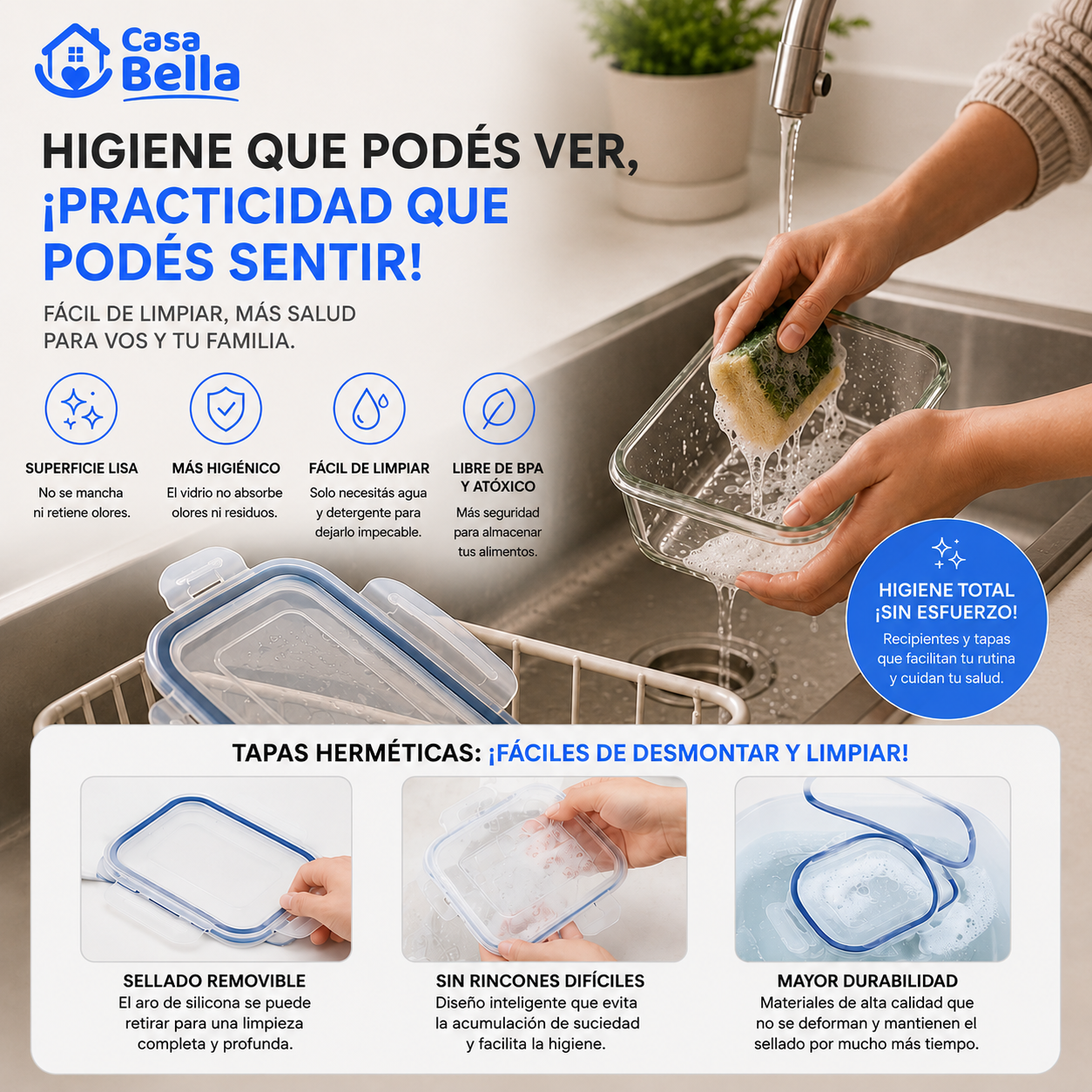 [KIT DE 10] Recipientes Herméticos de Vidrio – 640 ml con Tapa de 4 Cierres y Sellado Reforzado